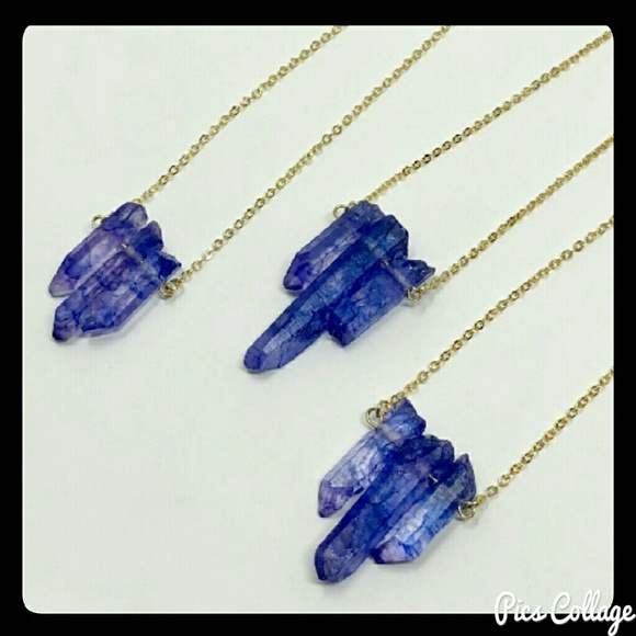 14K Gold Purplish-Blue Triple Quartz Necklace - Picture 2 of 8